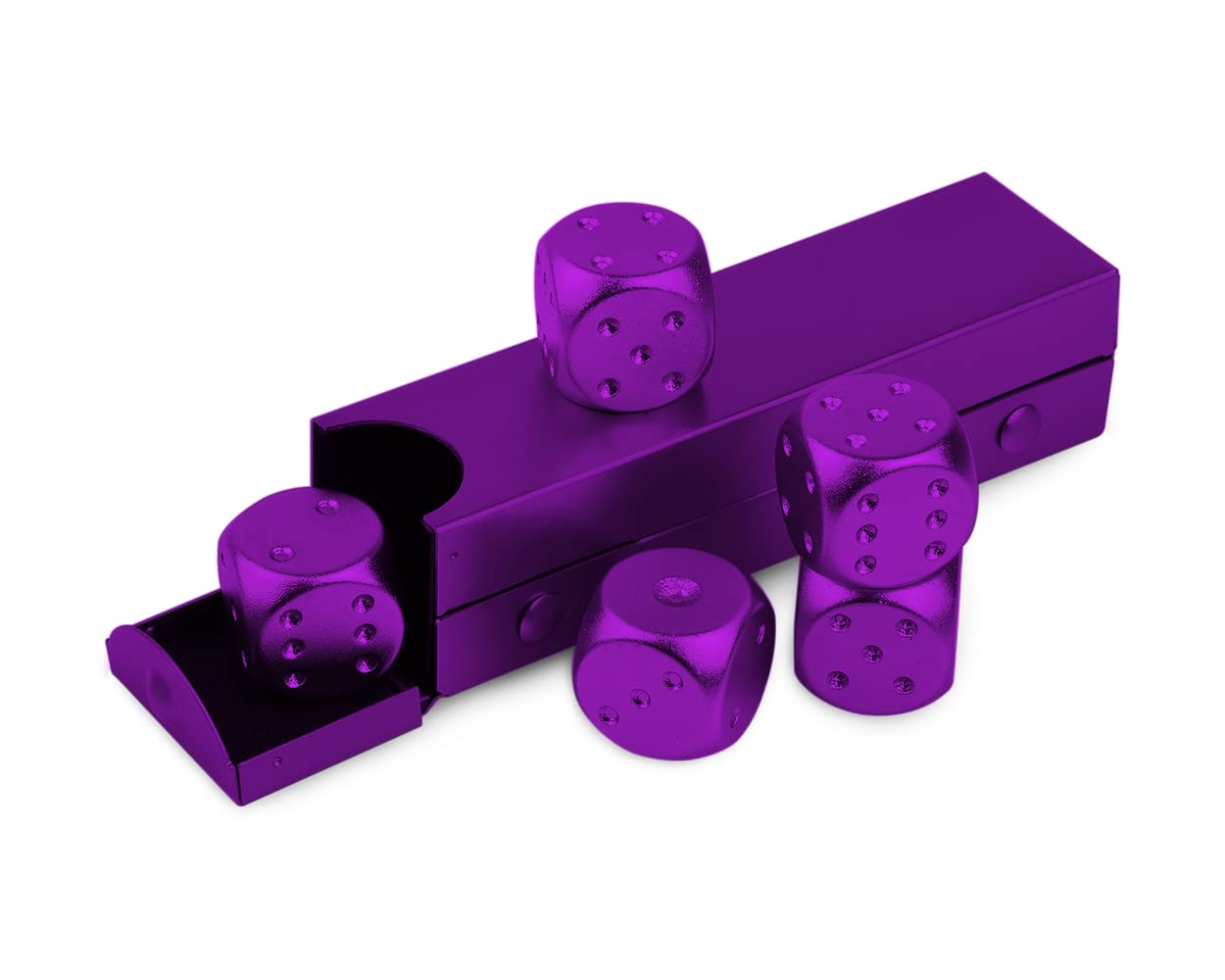 DS.DISTINCTIVE STYLE Aluminum Alloy Dice 5 Pieces 16mm Portable Metal Dices with Case 6 Sided Dice for Party Game (Purple Rectan