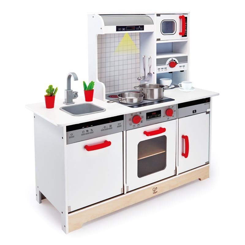 Hape Kids All-in-1 Wooden Play Kitchen with Accessories (E3145), L: 38.2, W: 14.6, H: 38.2 inch