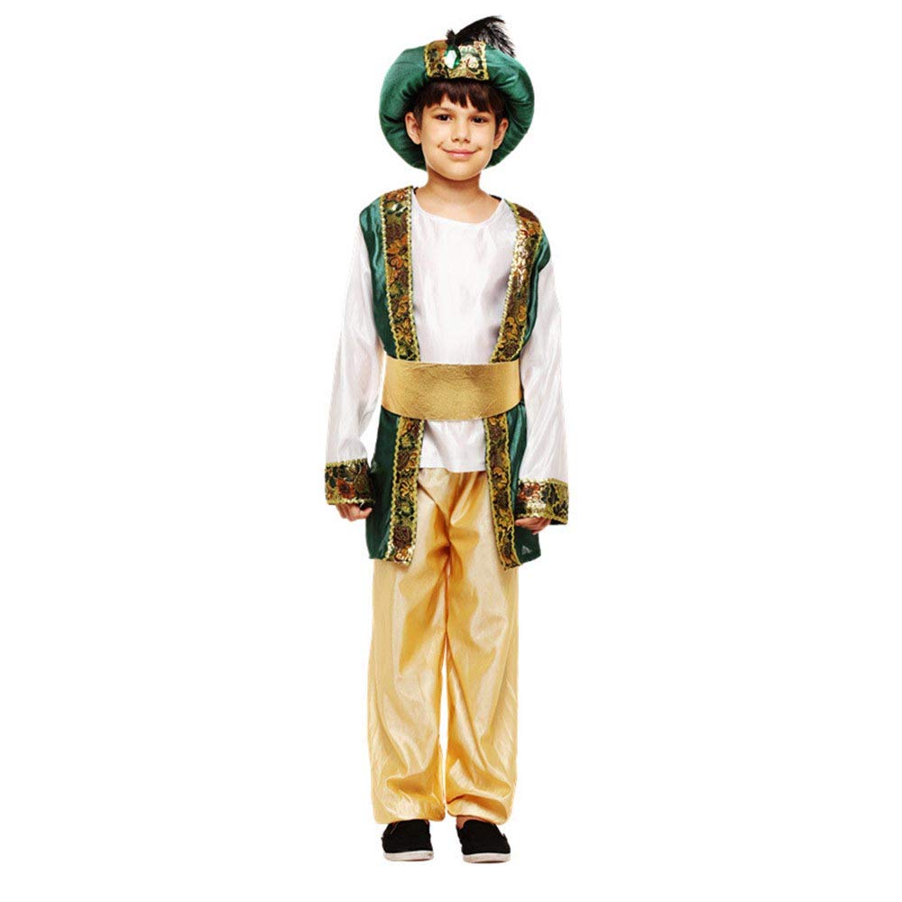 Stioedyuan Children'S Arab Prince Costume Egypt King Shiek Aladdin Cosplay Boys Arabian Genie Halloween Fancy Dress (Green, 6-8