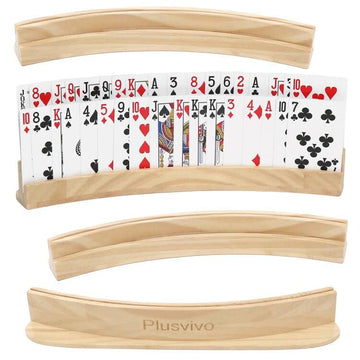 Plusvivo Set Of 4 Curved Playing Cards Holders For Seniors Adults - Soild Wood Cards Holders For Playing Cards 13 X 1.9 X 2.4 In