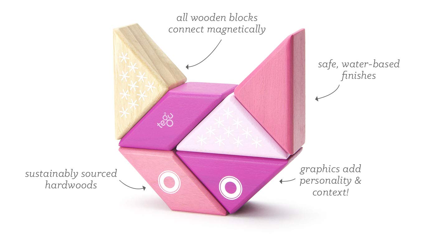 6 Piece Tegu Travel Pal Magnetic Wooden Block Set, Kitty