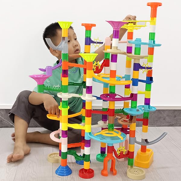 Marble Run - 200Pcs Marble Maze Game Construction Building Toy, Marble Race Set With 30Pcs Glow Marble Steam Building Toys Gift For Kids (Marble Run-200)