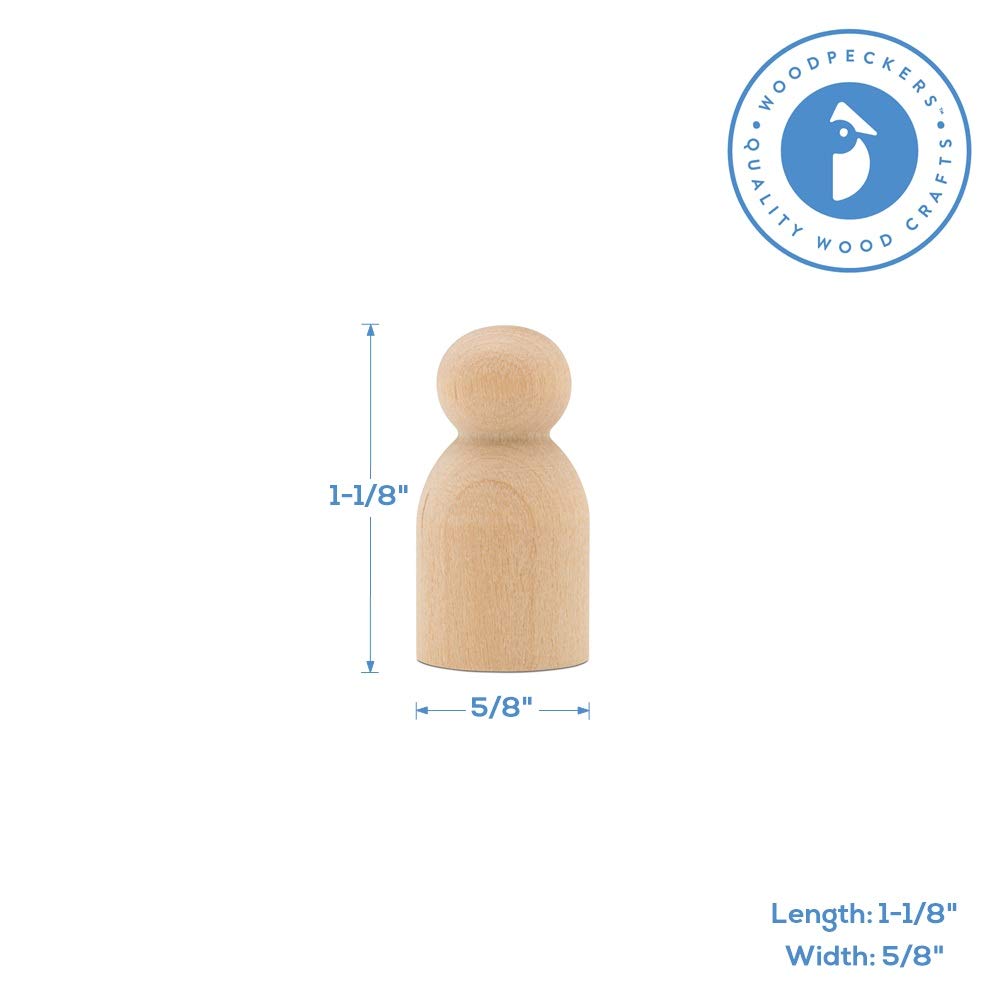 Wooden Peg Doll Baby Shape 1-1/8 Inch, Pack Of 100 Small Peg Dolls For Crafting, Miniature Figures, And Small World Play