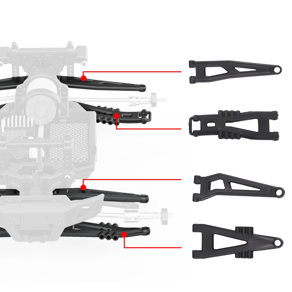 HAIBOXING RC Car Spare Parts Rear Upper/Lower Suspension Arms(Full Set) with Front&Rear Upper and Lower Suspension Arm Hinge Pin