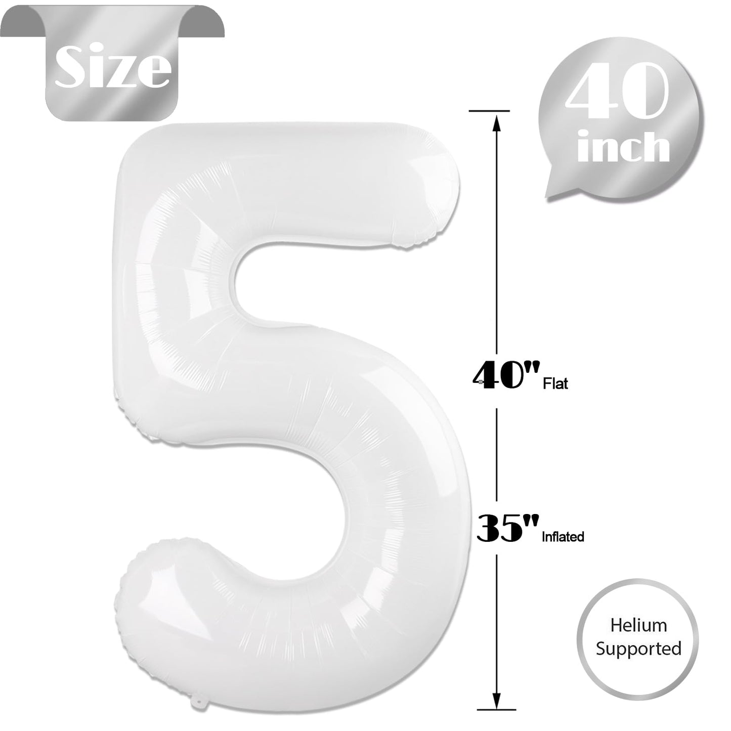 White 5 Balloon, Translucent Number Balloons 40 Inch, 5Th Birthday Balloon Decorations, White Party Supplies, 5 Number Balloons,