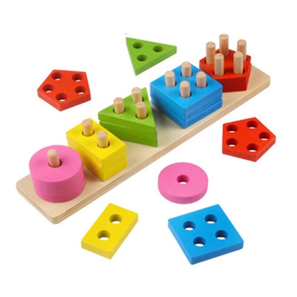Ikis Wooden Geometric Shape Matching 5 Column Blocks Montessori Educational And Learning Toys