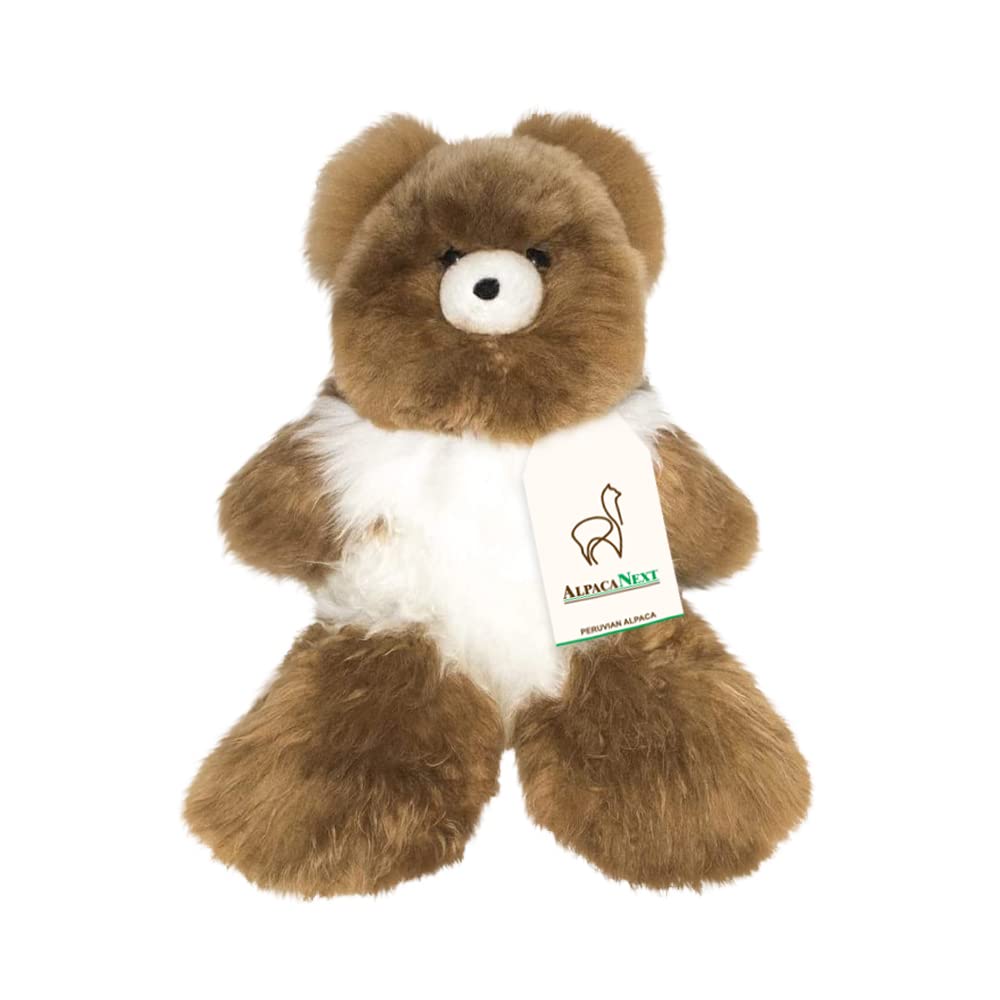 AlpacaNext Soft and Cuddly Baby Alpaca Teddy Bear - 18 inch. enhanced Alpaca Stuffed Animal Handmade on Genuine Alpaka Fur. Cute Bear (18 inches  Brown & White)