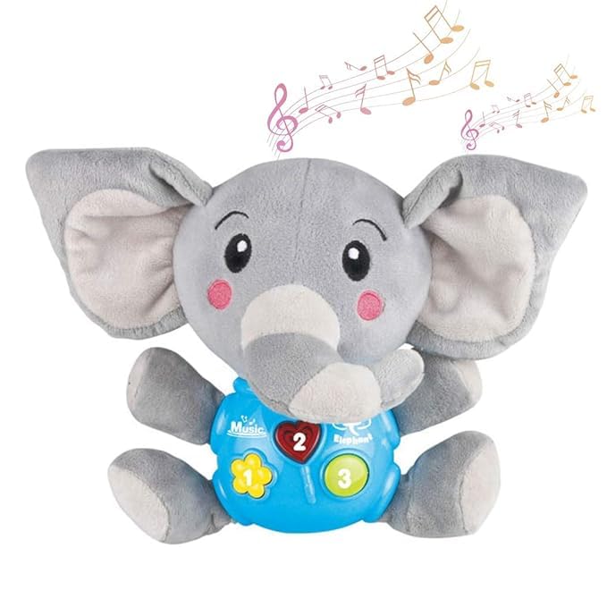 Glenston Baby Elephant Musical Toy  Talking Plush With LightUp Buttons, Numbers & Music  Early Learning Toy For Infants And T