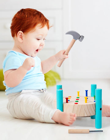 OUJILA Wooden Baby Workbench Pounding Hammer Toy for Toddlers,STEM Educational Preschool Learning Toys for Kids