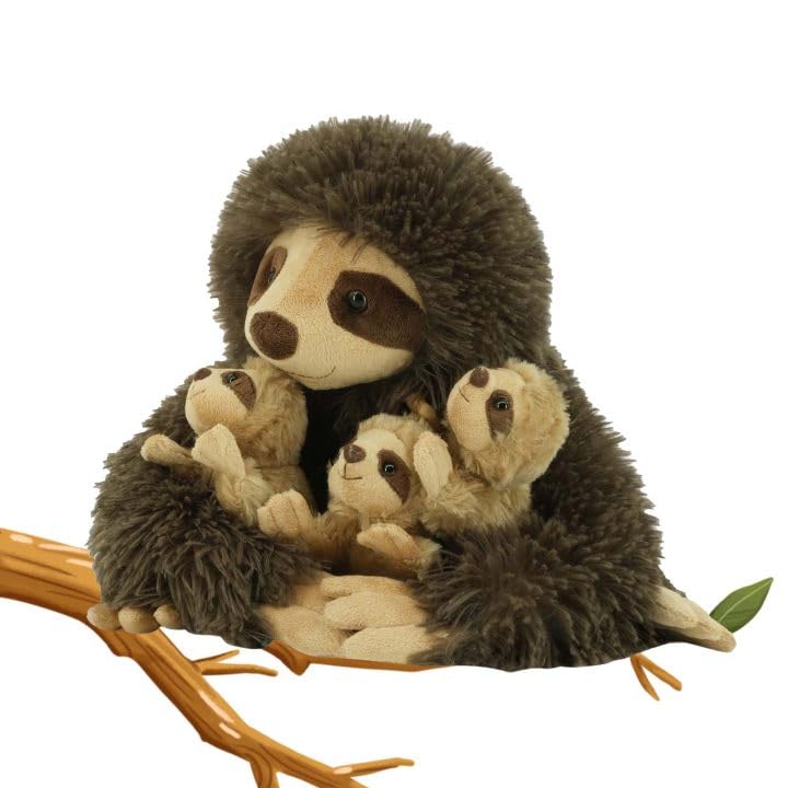 Yohaki Sloth Plush Animal, 11.02'' Cute Stuffed Sloth With 3 Baby Sloths, Easter Stuffed Sloth Animal, Washable Plush Toys, Cute