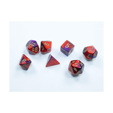 Purple And Red Gemini Mini Dice With Gold Colored Numbers 10Mm (3/8In) Set Of 7 Chessex