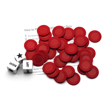 Bilywey Left Right Center Dice Game Set - 3 Dice + 36 Red Chips, Plastic, Red