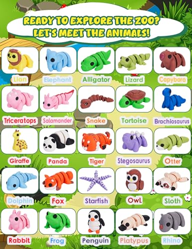 SHUWND Mini 3D Printed Zoo Animals Felt Story Board Set, 25Pcs, 4"x7.5"x2", Interactive Preschool Learning Toy, Colorful Felt
