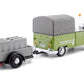 Motormax 79676 Volkswagen T1 Pickup with Canopy Green & White with Trailer Road Service 1-24 Scale Diecast Model Car