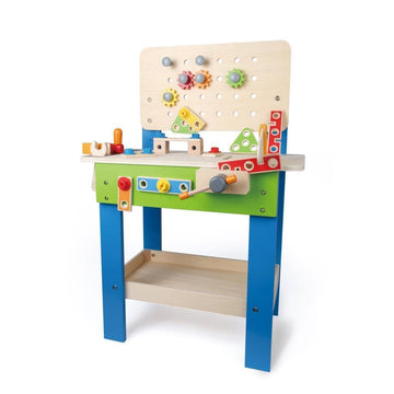 Master Workbench By Hape | Award Winning Kid 'S Wooden Tool Bench Toy Pretend Play Creative Building Set, Height Adjustable 35Pi