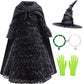 Girls Black Witch Prom Dress Magic Music Movie Cosplay Costume with Witch Hat