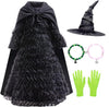 Girls Black Witch Prom Dress Magic Music Movie Cosplay Costume with Witch Hat