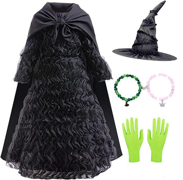 Girls Black Witch Prom Dress Magic Music Movie Cosplay Costume with Witch Hat