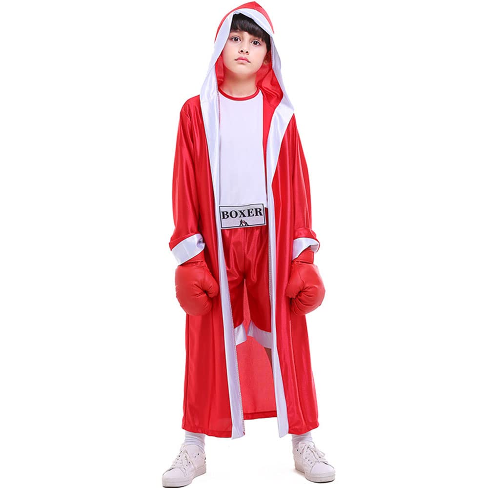 Yemyiqz Boxing Costume For Kids Boy Hooded Robe Short Jumpsuit Halloween Costume Cosplay Boxer Fancy Dress Party