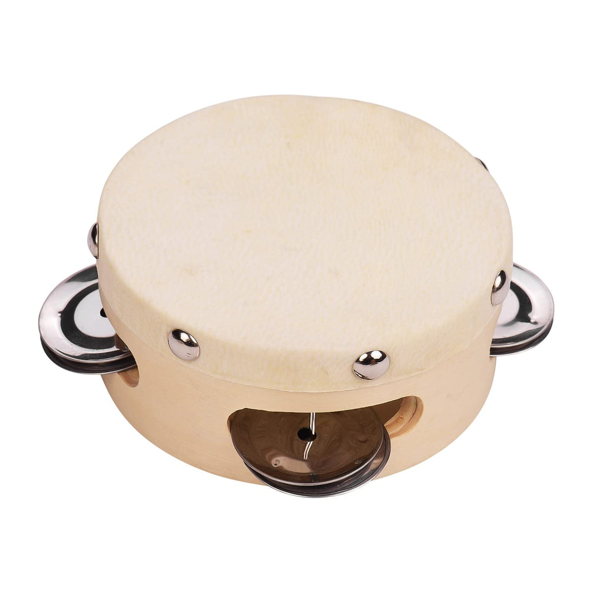 4 Inch Hand Tambourine With Metal Single Row Jingles Sheepskin Drum Skin Wooden Tambourines Entertainment Musical Timbrel For Ad