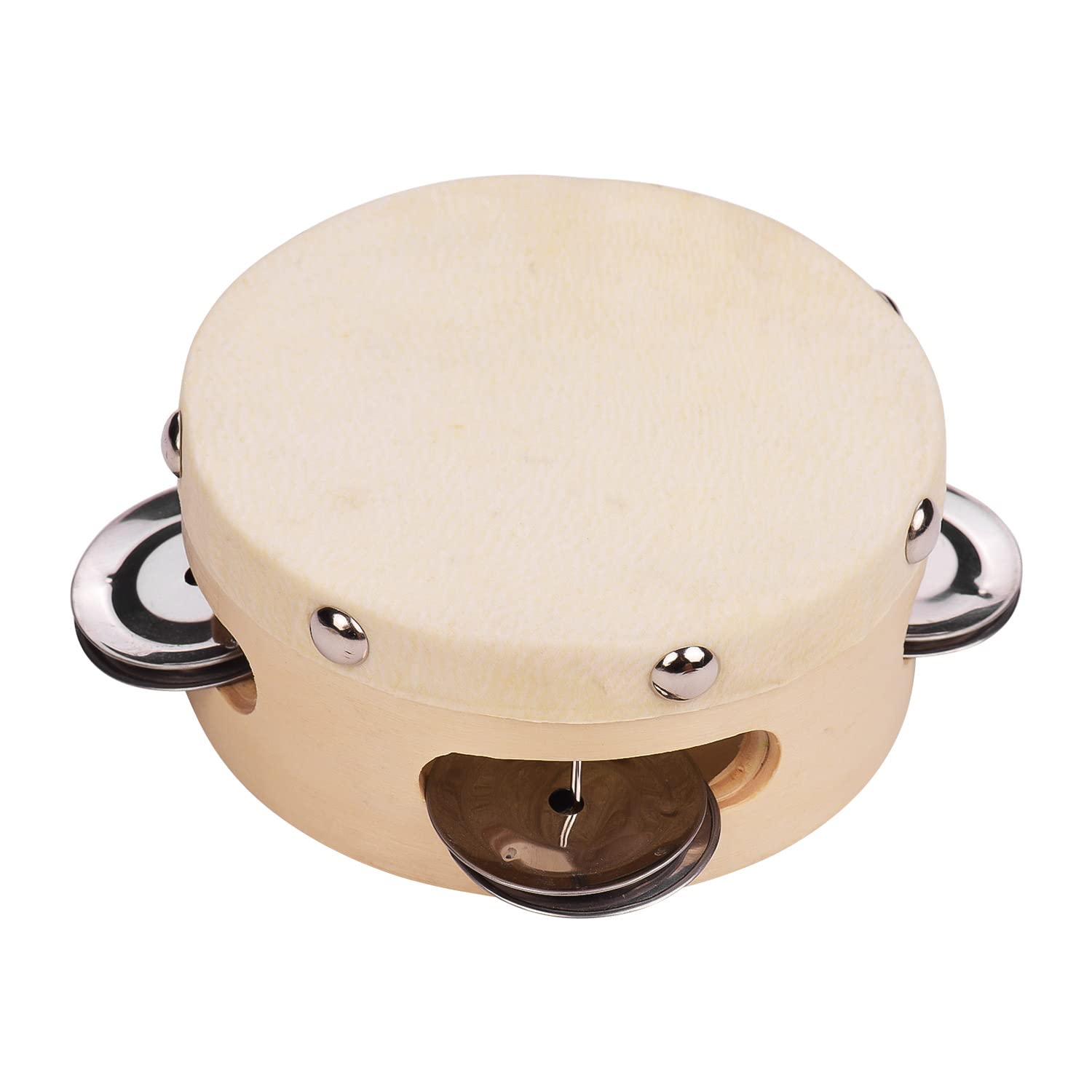 4 Inch Hand Tambourine With Metal Single Row Jingles Sheepskin Drum Skin Wooden Tambourines Entertainment Musical Timbrel For Ad