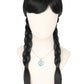 Topcosplay Kids Girls Wednesday Wig Black Long Straight With 2 Braids Halloween Costume Wigs