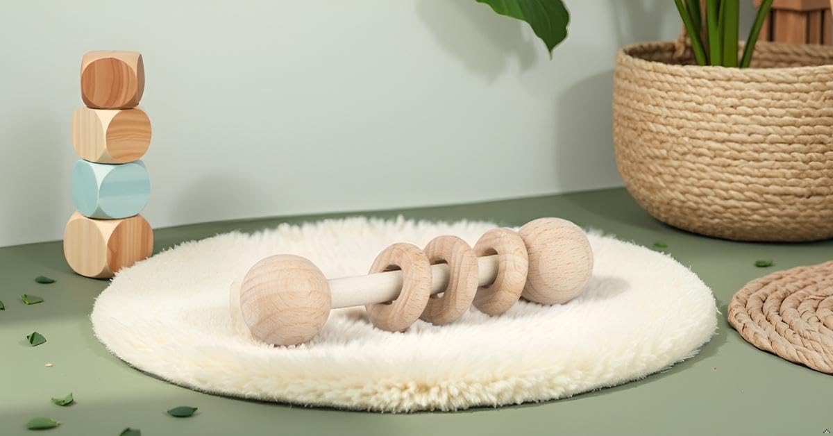 Unbox Montessori Dumbbell Wooden Rattle For Kids