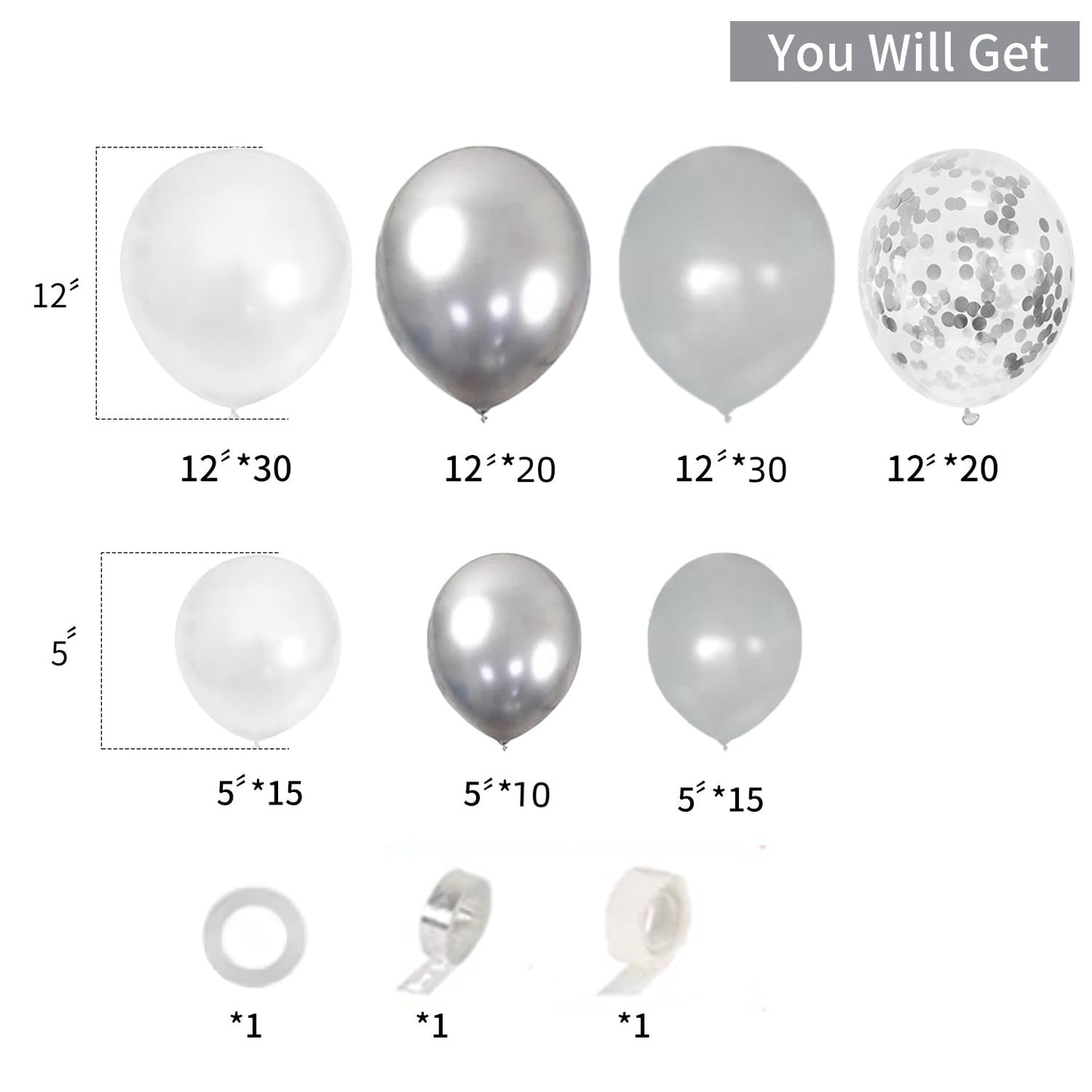 White Silver Balloon Garland Arch Kit,140Pcs Metallic Silver White Balloon Arch For Birthday Wedding Engagement Proposal Baby Sh