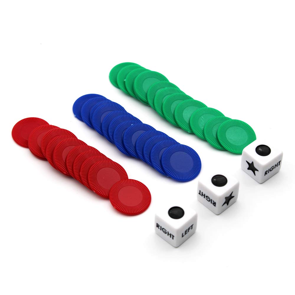 Bilywey Left Right Center Dice Game Set With 3 Dices + 36 Chips (Mix)