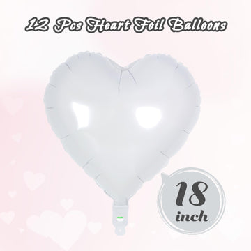 12 Pcs White Heart Balloons,18 Inch Heart Foil Balloons Love Balloons Valentine Balloons For Birthday Party Wedding Engagement P