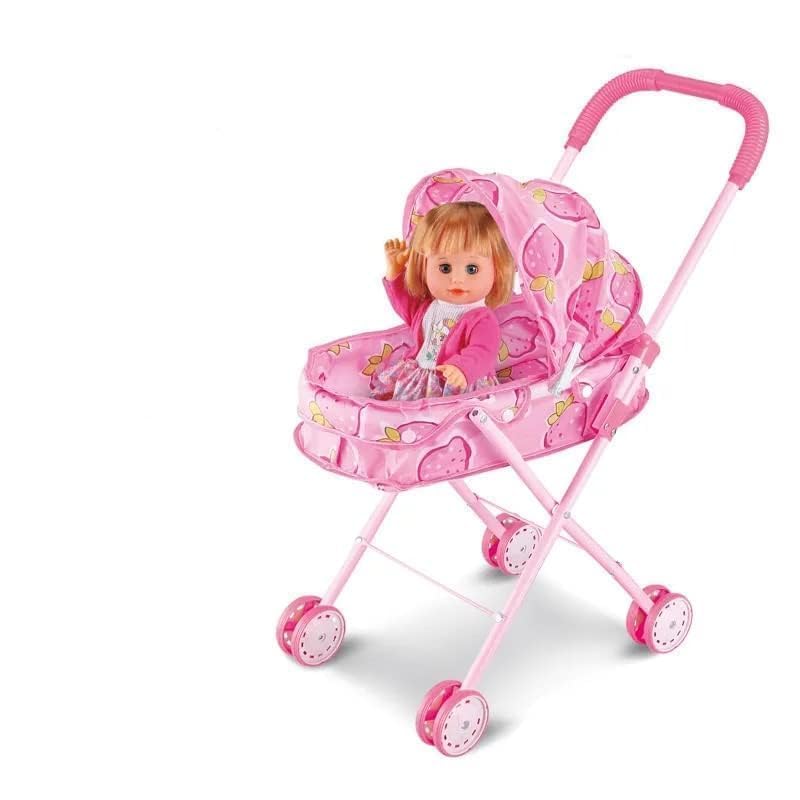 Kids Baby Doll Stroller Toy Set with Moving Stroller & Accessories (Random Colors)