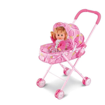 Kids Baby Doll Stroller Toy Set with Moving Stroller & Accessories (Random Colors)