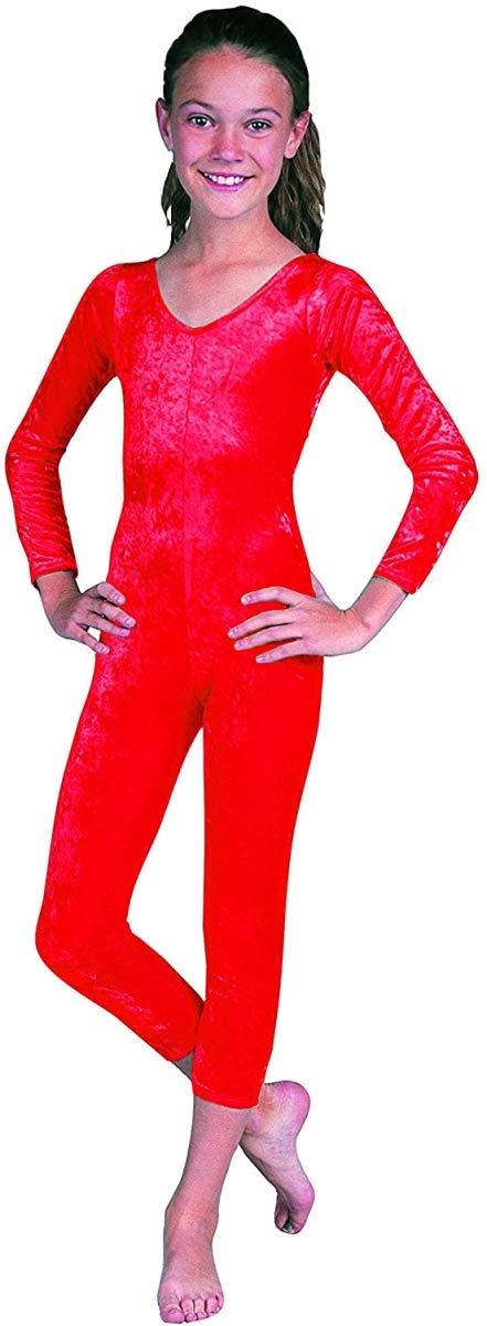 Girls Velvet Unitard, Red - Medium 7-8