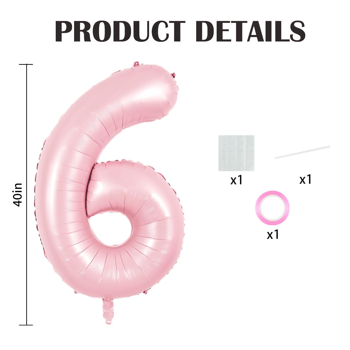 TONIFUL 40 Inch Pastel Pink Number 6 Balloon, Baby Pink Aluminum for Birthday, Wedding, Bridal Shower, Engagement, Anniversary Decor