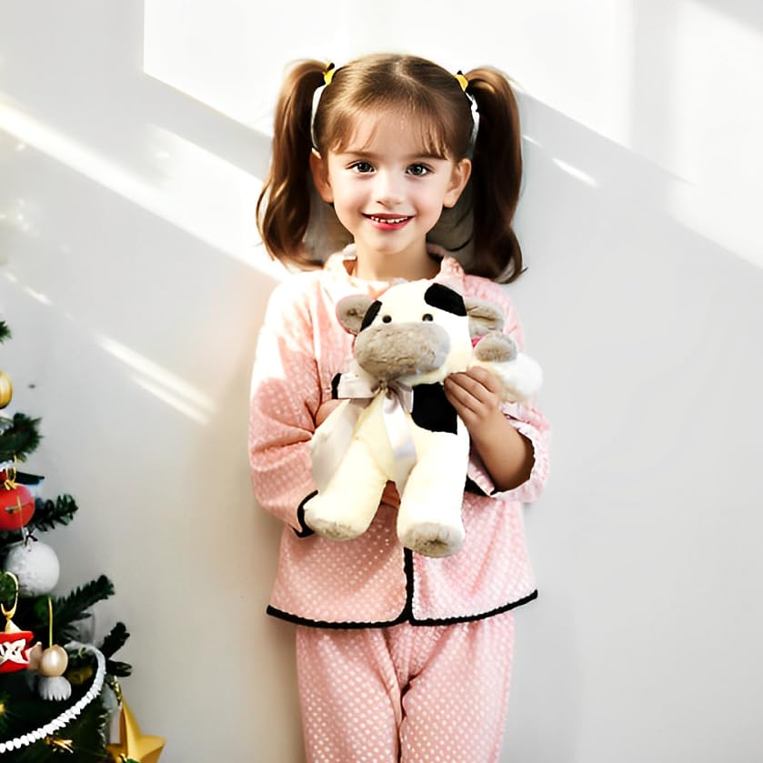 uoozii Warmable Cow Stuffed Animal - 12" Microwavable Weighted Plush, Black & White, Non-Shedding, Coolable & Heatable for Kids & Adults