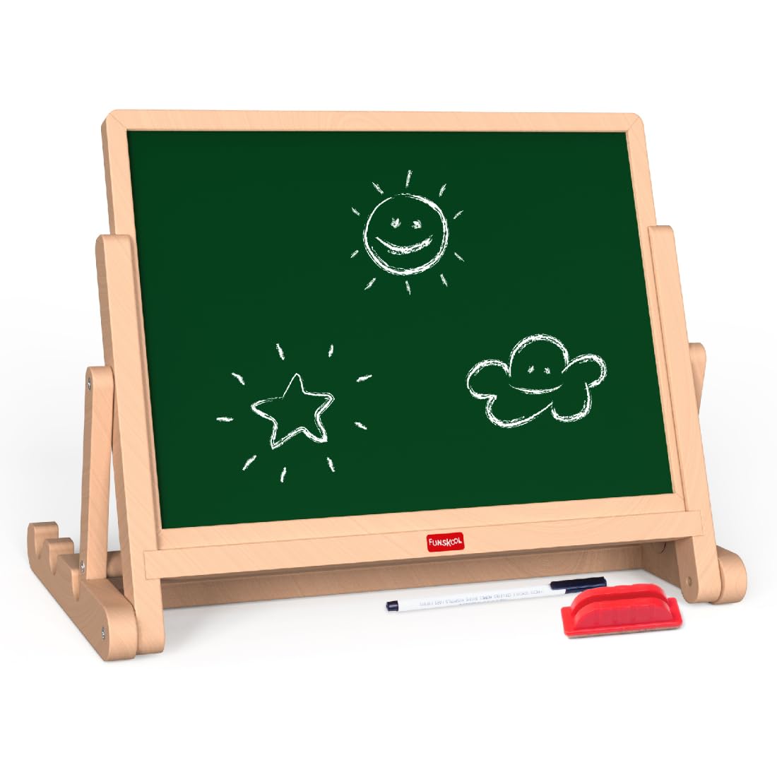 Giggles Funskool Draw N Write Desktop Slate, 4in1 Double Sided Chalk Board for Kids, Alphabet & Numbers, Encourages Learning & D