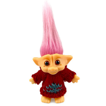 Lucky Troll Dolls,Cute Vintage Troll Dolls Chromatic Adorable For Collections, School Project, Arts And Crafts, Party Favors With Wool Clothes. (Deep Red)