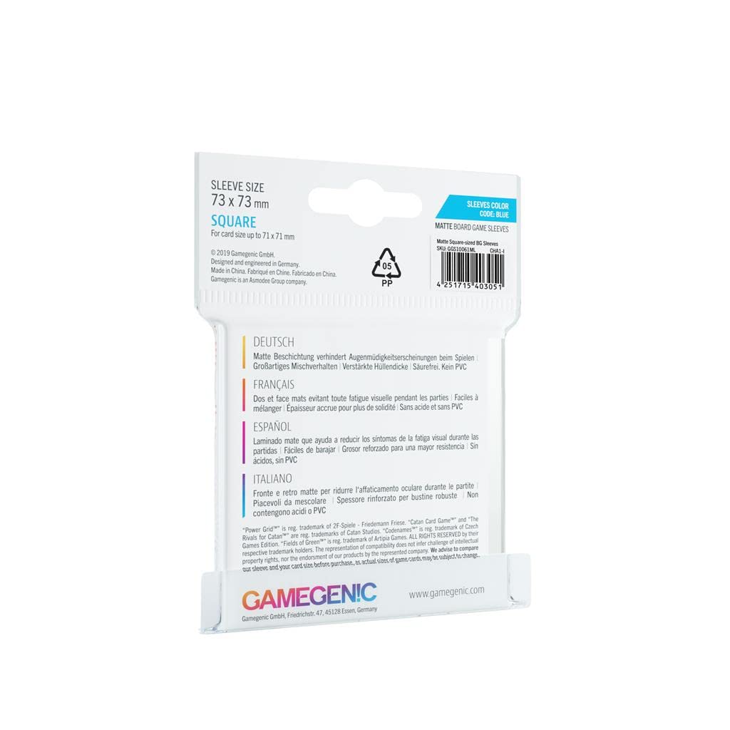 Matte Board Game Sleeves | Pack of 50 Matte Sleeves | 73 by 73 mm Card Sleeves Optimized for Use with Square Cards | enhanced Card Protection | FFG Blue Color Code | Made by Gamegenic