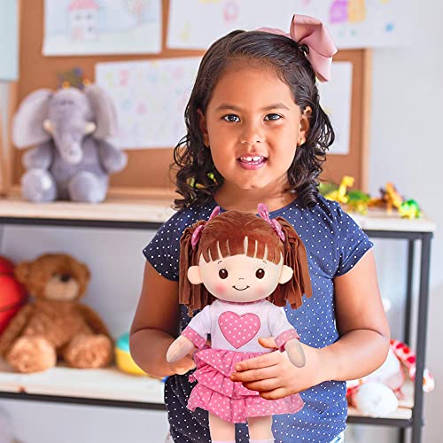 Linzy Toys, 16 Little Sweet Hearts Interactive Soft Plush RAG Doll, Embroidered FACE & Removable Clothes, Educational Doll, Muec