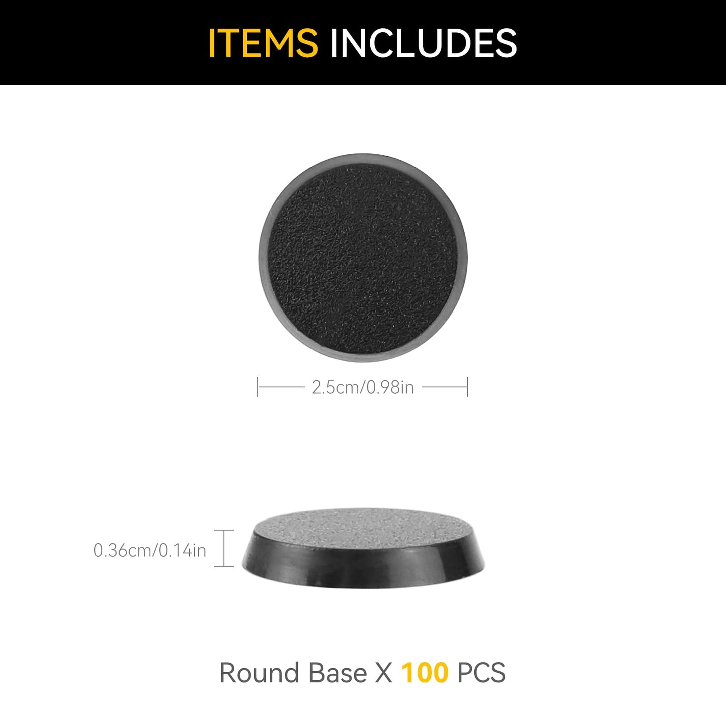 100Pcs 25Mm/0.98Inch Textured Plastic Black Round Miniature Bases, Model Base For Gaming Miniatures Or Wargames Table Top Games