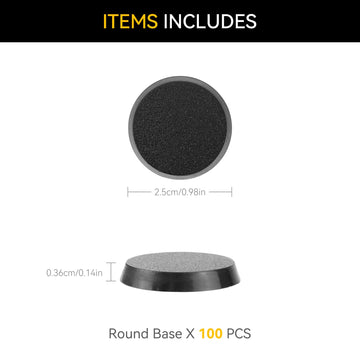 100Pcs 25Mm/0.98Inch Textured Plastic Black Round Miniature Bases, Model Base For Gaming Miniatures Or Wargames Table Top Games