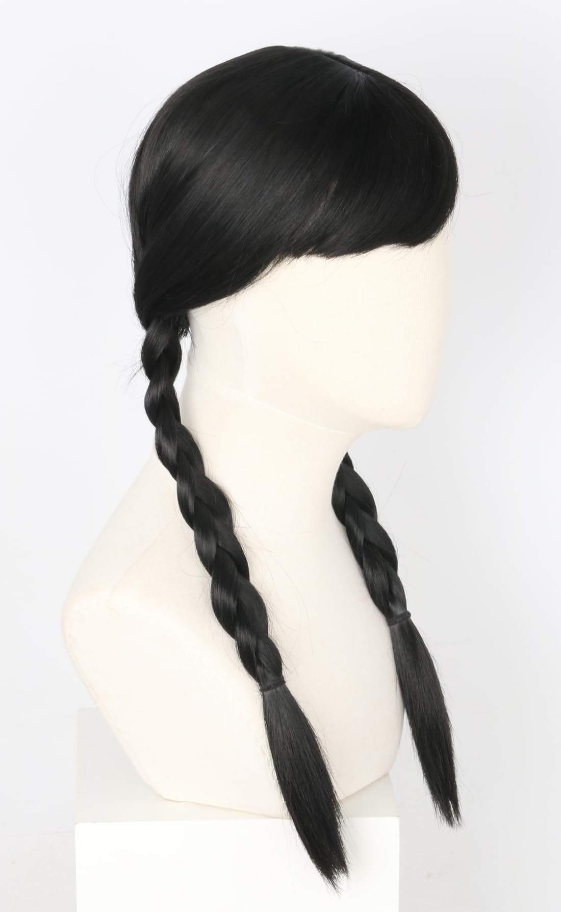 Topcosplay Kids Girls Wednesday Wig Black Long Straight With 2 Braids Halloween Costume Wigs