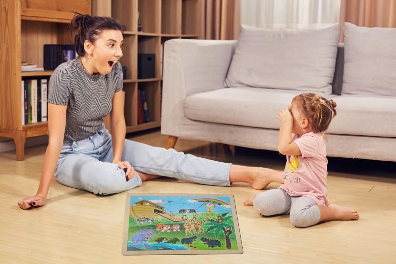 Wooden Jigsaw Puzzles Noah'S Ark 48Pcs Preschool Educational Learning Toys For Kids 3 Yrs Up, Preschool Gift For Boys And Girls