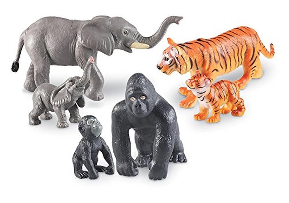 Learning Resources Jumbo Jungle Animals Set - Elephants, Gorillas, Tigers, Multi-color, Large, Plastic, Model LER0839