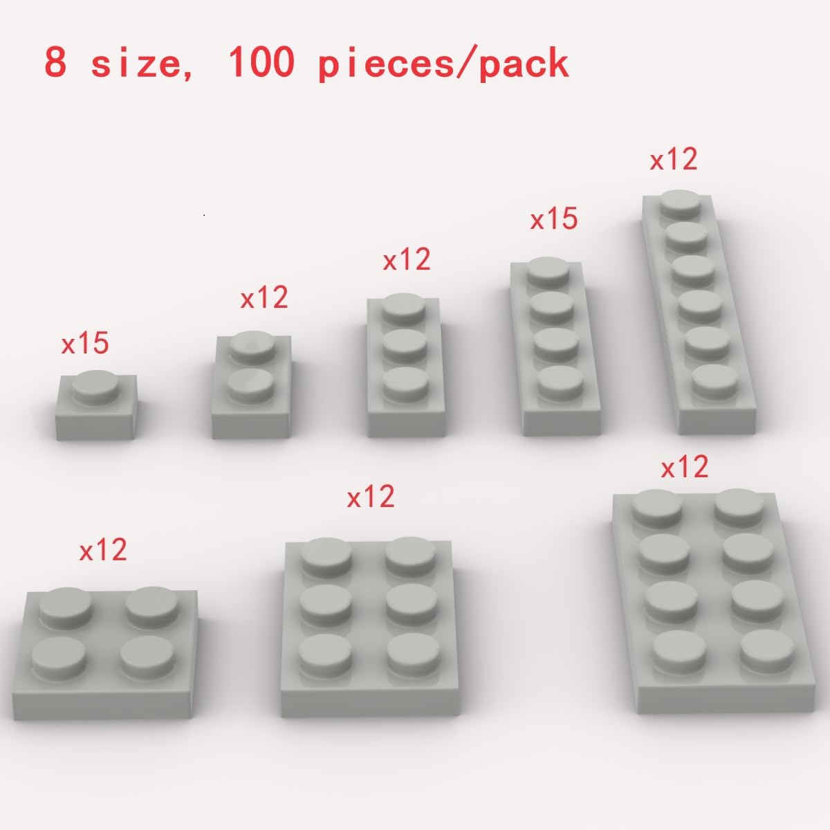Classic Building Plate Assortment Pack, 100Pcs Light Gray Bulk Plates With 8 Size Building Plate Base Plate, Compatible With Leg