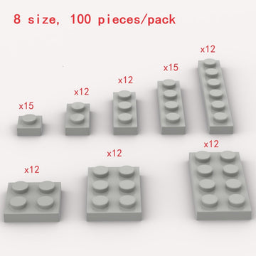Classic Building Plate Assortment Pack, 100Pcs Light Gray Bulk Plates With 8 Size Building Plate Base Plate, Compatible With Leg