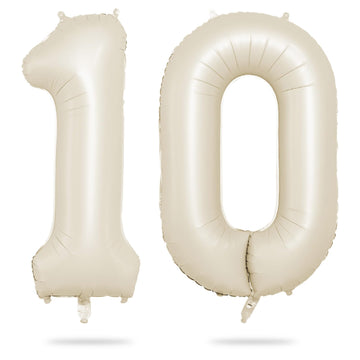 40 Inch Cream Number 10 Balloon, Beige Large 10Th Birthday Balloons, Digital 10 Cream White Giant 10 Foil Balloon For Boys Girls