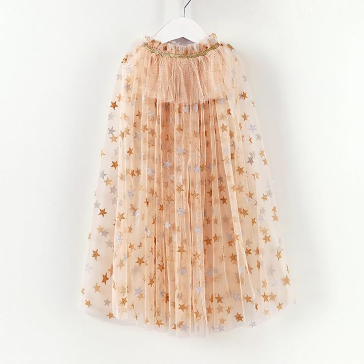 TPMG Princess Tulle Cape for Little Girls Halloween Costume Cloak Dress Up Clothes Pretend Play Party, Sparkling Apricot