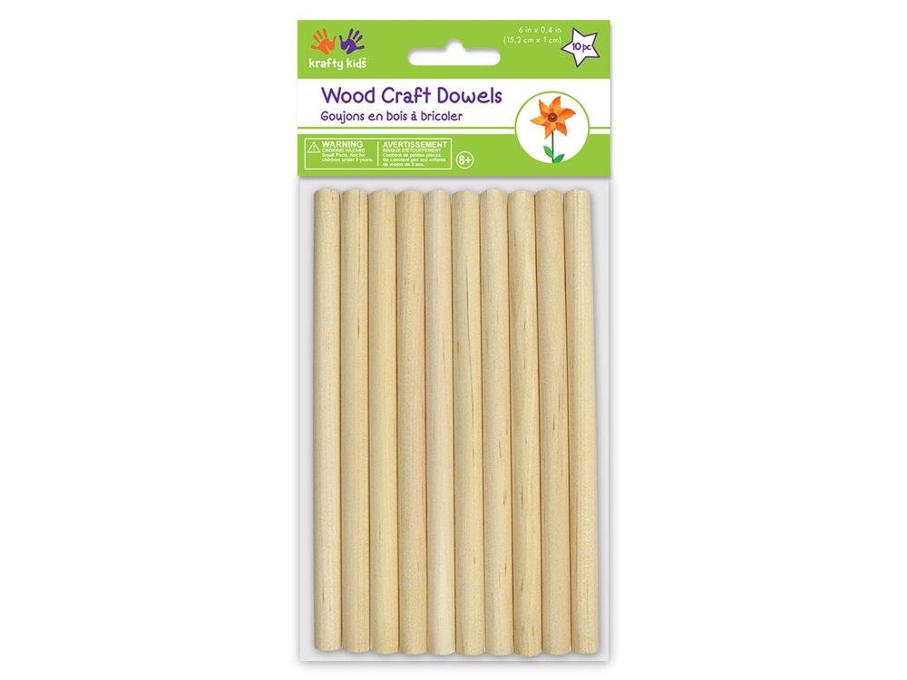 Multicraft Imports Krafty Kids 491941 CW534 Craftwood Natural Dowel, 0.38in by 6in, 10-Piece