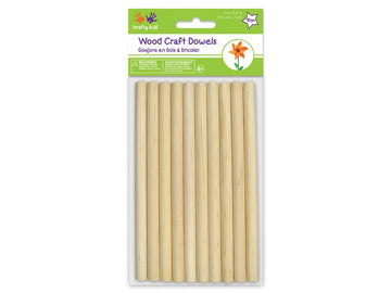 Multicraft Imports Krafty Kids 491941 CW534 Craftwood Natural Dowel, 0.38in by 6in, 10-Piece